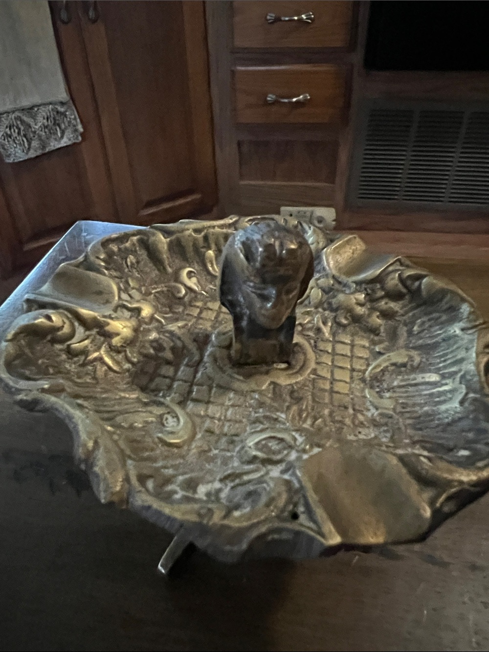 Hand Crafted Vintage Sculptured solid Brass with Pharaoh Detailed Ashtray
